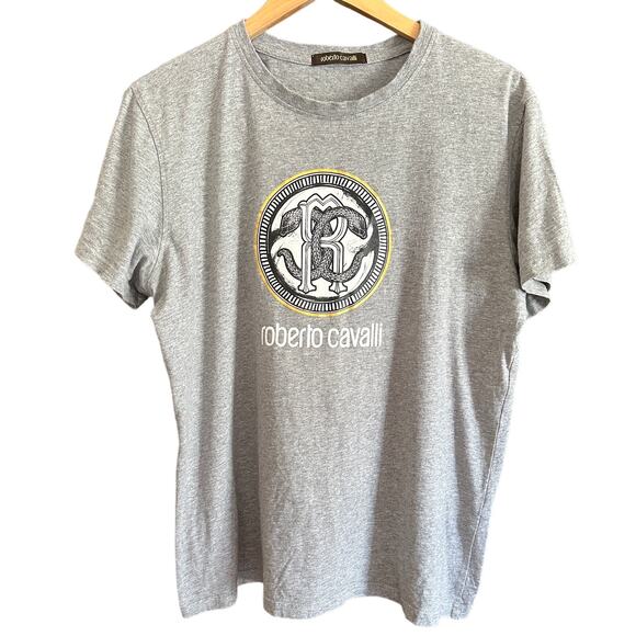 ROBERTO CAVALLI | Gray Heather Logo Tee Shirt | Size Large - Picture 1 of 6